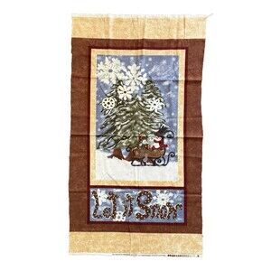 Let It Snow Quilt Panel FLANNEL Fabric Snowman Sleigh Ride Troy Corp Riverwood